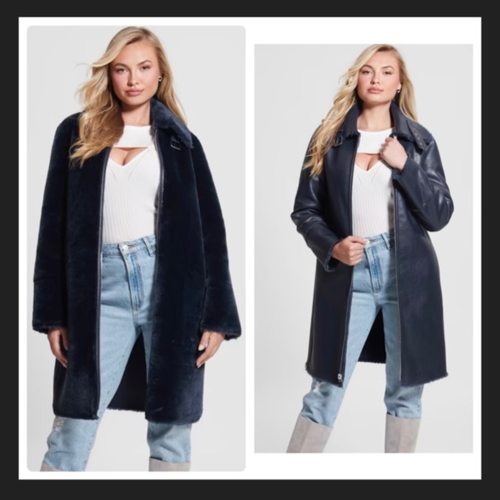 Guess Flora Navy Reversible Coat